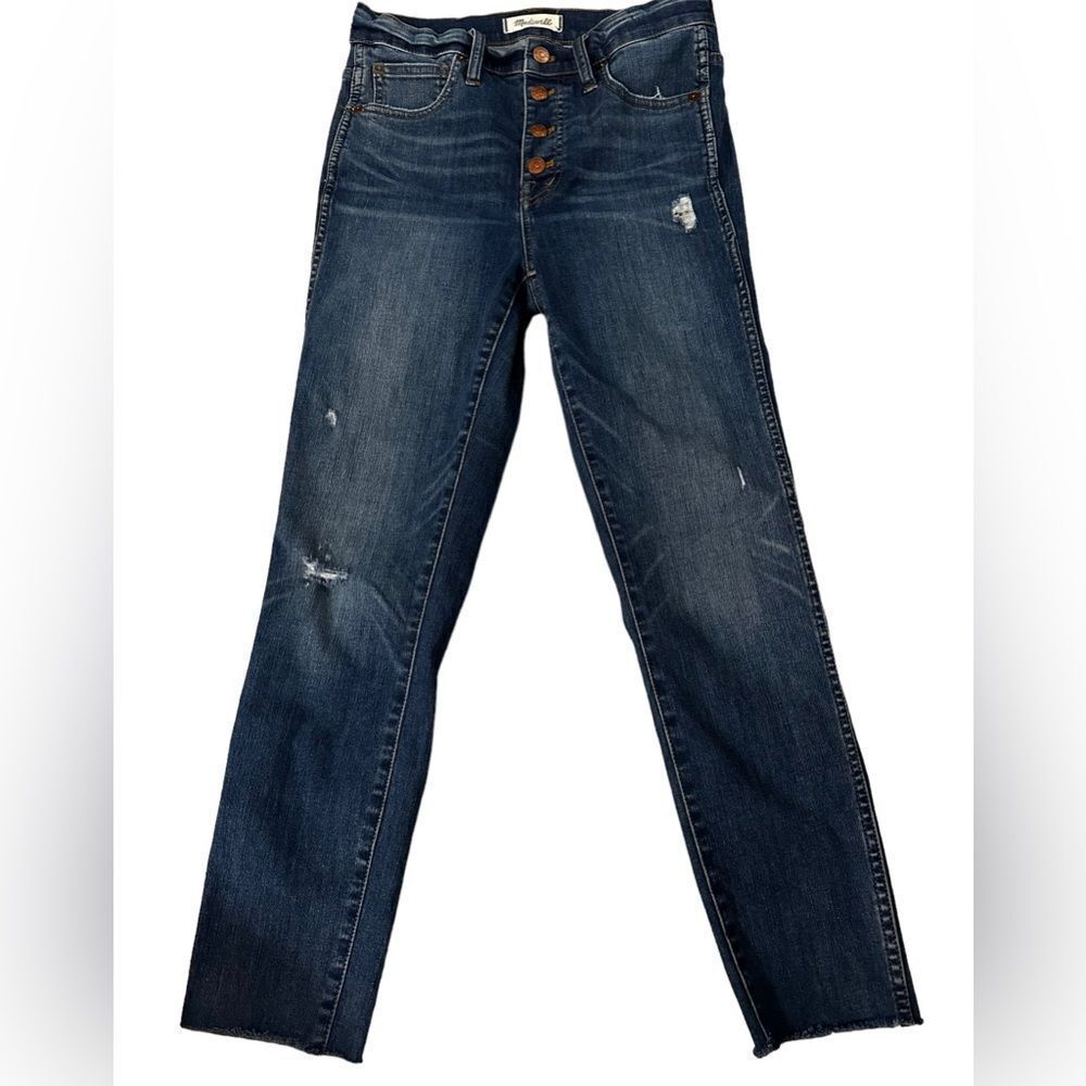 Madewell~10” Hi Rise Skinny Jeans ~ Exposed button fly ~unfinished hem~ size 27
